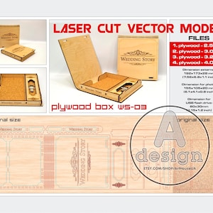 Hochzeit Box für Foto und USB Stick, Box Laser cut Vektor Muster, Glowforge Datei SVG, Memory Box Vektor Datei