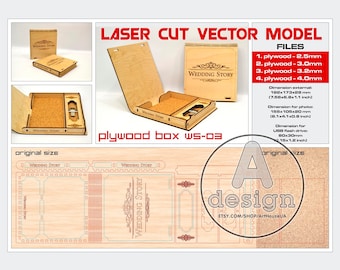 Photo USB box vector, Wedding Box for photo and USB flash drive, Box laser cut vector pattern, Glowforge file SVG, Memory box vector file