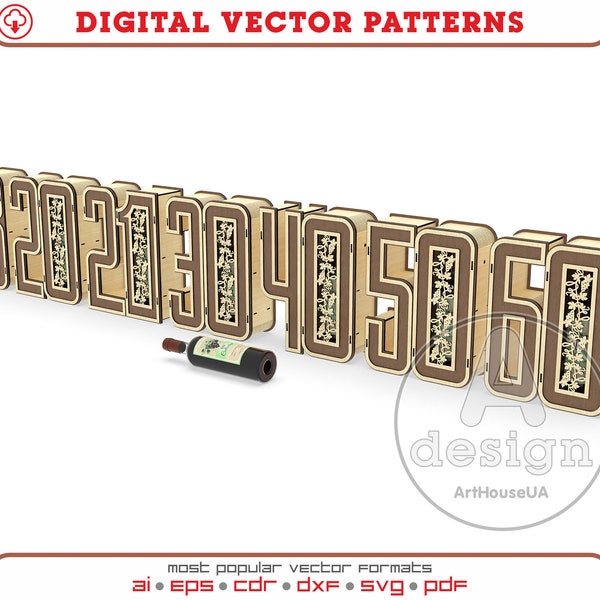 18th 21st birthday 20th 30th 40th 50th 60th anniversary bundle decorations gift wine boxes  laser cut vector file SVG, Wine holders