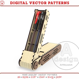 Vettore portapenne in legno, scatola portapenne laser, portapenne SVG per laser Glowforge, file DXF portapenne per taglio laser, modello laser astuccio PDF.