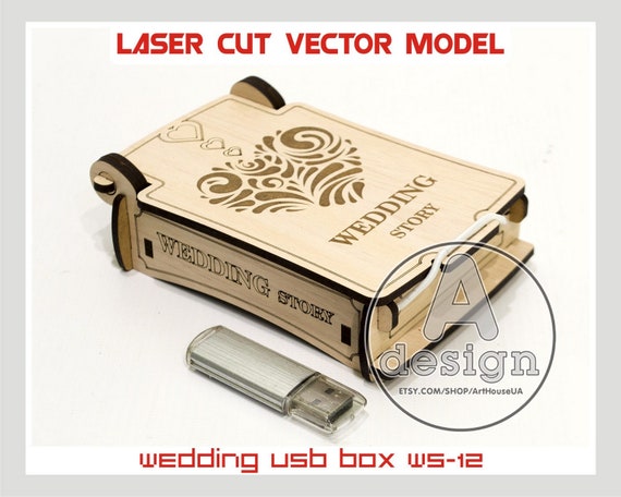 Cnc files Wooden small box Wedding story WS-11 Wedding USB case Wedding USB box Love story Laser cut vector model Instant download