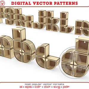Alphabet shelf laser cut vector file, Letters shelf laser cut vector file, Letters Glowforge ready SVG files, English Alphabet Dxf,Svg,Cnc