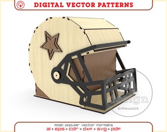 Football helmet gift box laser cutting SVG vector file, Candy box football helmet Glowforge ready file, Football helmet father&#39;s day gift