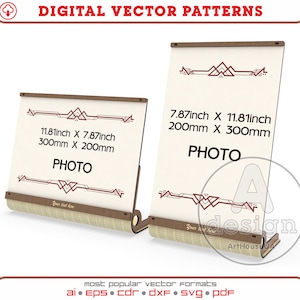 Fotorahmen Laser geschnittene Vektordatei, Fotorahmen Glowforge bereit SVG-Datei, moderner Fotohalter, Bilderrahmenständer, Fototischständer Ver.15