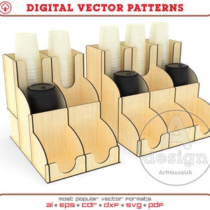 File vettoriale tagliato al laser e SVG per il porta tazza da caffè, utente Glowforge, porta tazza da caffè, porta coperchio caffè, porta cannuccia, organizer per tazze, Ver.13