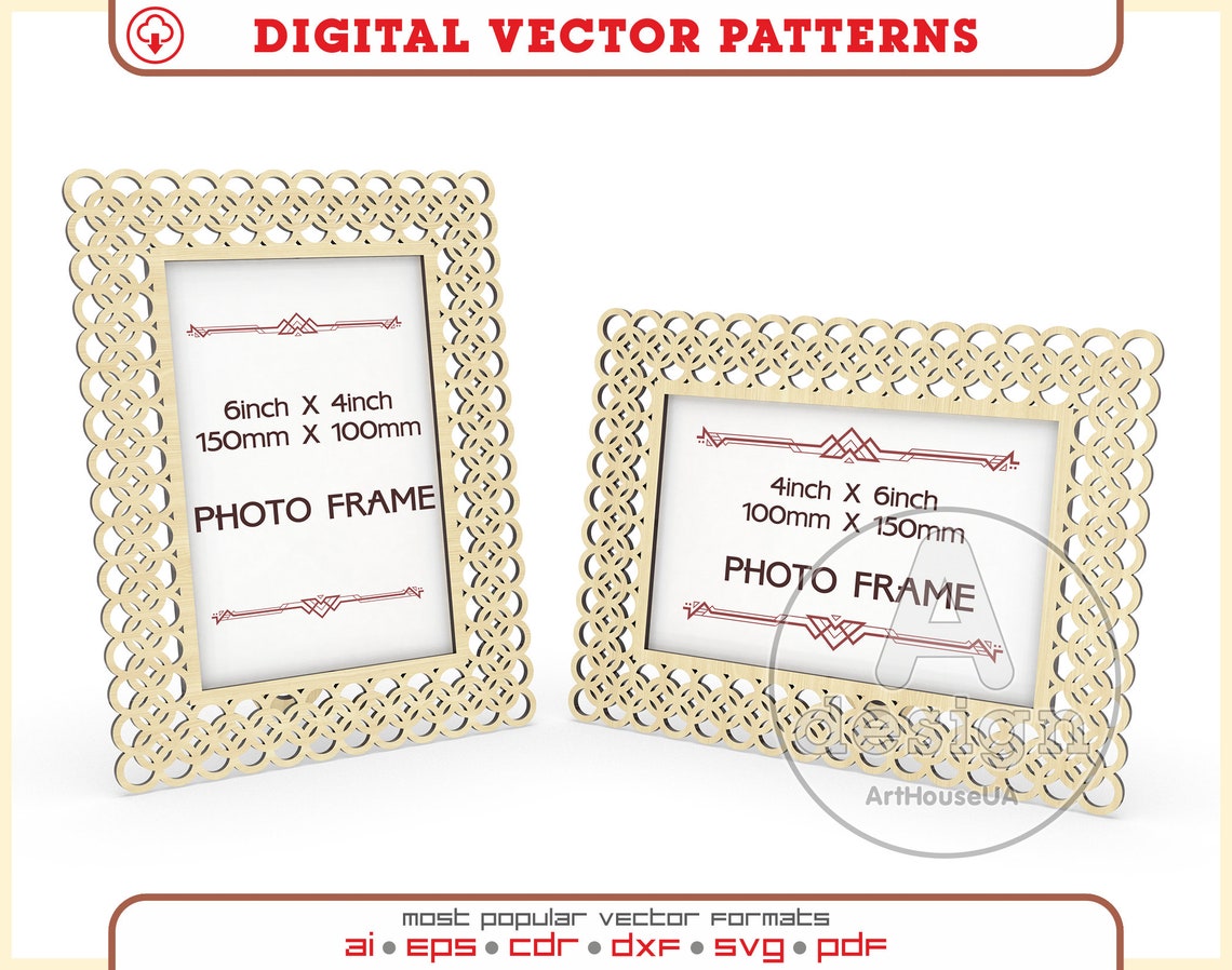 Photo Frame Cut File Modern Photo Frame SVG Laser Cut File, Wall Desk or Shelf Display Frame ...