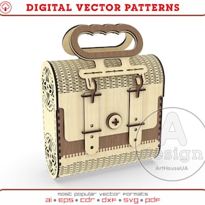 Holzkoffer, Vintage Holzkoffer, Vintage Tasche, Vintage Holzhandtasche, Handtasche Vektor Pläne, Laser geschnitten Vektor, Cnc Muster, WSB-V3
