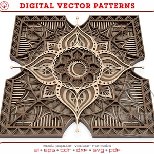 Mandala laser cut vector file DXF, Mandala Scroll Saw file PDF, Multilayer Mandala Glowforge SVG, Mandala for Cricut and Silhouette, MPA024