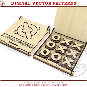 X-0 svg vectorbestanden voor lasersnijden, bordspellen voor kinderen, nullen & kruisen spel Glowforge klaar vector SVG, Travel Games for Kids