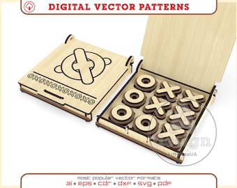 X-0 svg vector files for laser cutting, Board games for children, Noughts & Crosses game Glowforge ready vector SVG, Travel Games for Kids