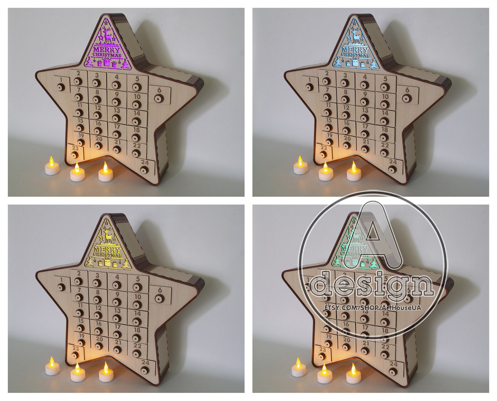 Advent calendar laser cut vector file Christmas decorations Etsy