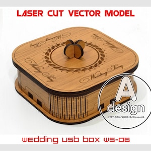 Box for USB vector, Wedding story usb case, Box laser cut vector file, Small box SVG, Glowforge laser cut file, Box for USB flash drive