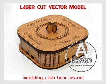 Box for USB vector, Wedding story usb case, Box laser cut vector file, Small box SVG, Glowforge laser cut file, Box for USB flash drive