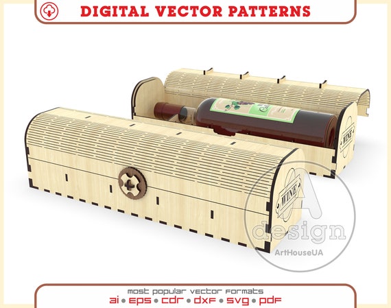 Wine Bottle Box Laser Cut Pattern SVG Vector File Wooden Holder Template Design