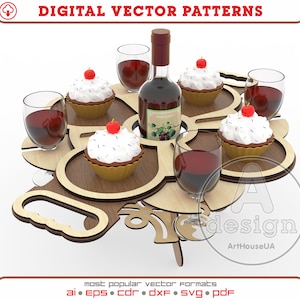 Wine Serving Tray laser cut vector file, Wine bottle holder, Wine bottle and Wine glass Serving Tray, Wine Accessories laser cut file, Wt.V3