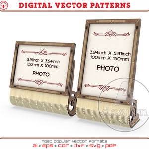 Photo frame vector file for laser cut and Glowforge users ready SVG, Modern photo holder file, Picture frame stand, Photo table stand Ver.8