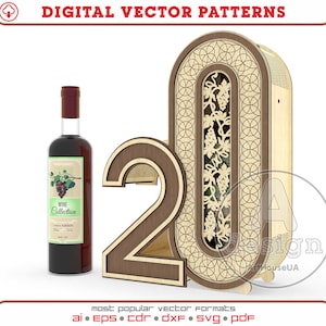 Caixa de vinho de presente de 20º aniversário, arquivo vetorial de corte a laser, caixa de presente de 20º aniversário, vetor de decorações de 20º aniversário, porta-vinho Ver.102