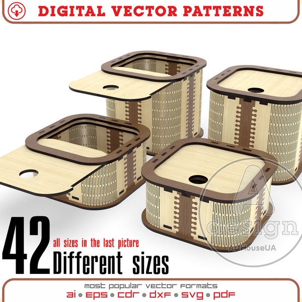 42 Different sizes boxes with slide lid vector file for laser cut , Storage box bundle, Gift Box file, Jewelry box bundle