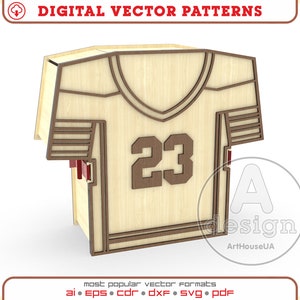 File vettoriale SVG tagliato al laser della scatola della maglia da calcio, scatola sportiva in legno, scatola regalo come maglia da calcio, scatola regalo uniforme, Ver.92