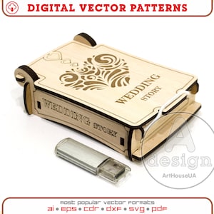 Caixa para vetor USB, caixa USB para história de casamento, caixa para arquivo vetorial de corte a laser, caixa pequena SVG, arquivo de corte a laser Glowforge, caixa para unidade flash USB