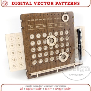 Perpetual calendar, Calendar laser cut vector plan, Perpetual calendar wall decor, Wood calendar, Plywood calendar, Cnc file, PC-V16