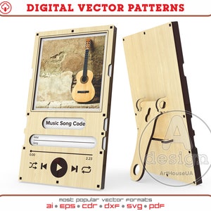 Modern wooden stand for favorite song laser cut vector SVG, Music board personalized song with your photo, Custom album cover music plaque.