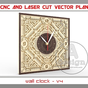 Wall Clock pattern, Clock vector, Clock laser cut, Laser cut files, Glowforge files, Laser cut pattern, Laser files Dxf,Pdf,Svg,Cnc, Wc3D-4