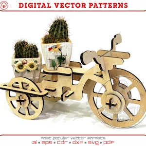 Wooden cycle rickshaw flower vase holder, flower pot holder, table decor, home decor, flower stand holder, garden indoor tricycle decor, Cnc