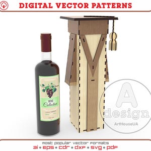 Arquivo de vetor de corte a laser de garrafa de vinho de caixa de presente de formatura, SVG pronto para caixa de vinho de formatura, suporte de vinho de formatura, ideia de presente de formatura
