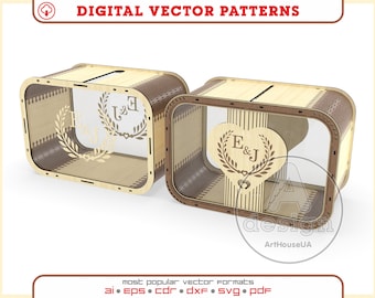 Two designs wedding card box SVG laser cut file wooden reception gift holder