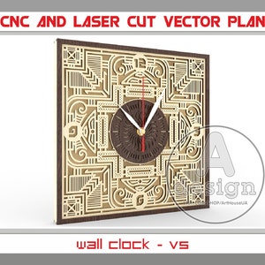 Wall Clock pattern, Clock vector, Clock laser cut, Laser cut files, Glowforge files, Laser cut pattern, Laser files Dxf,Pdf,Svg,Cnc, Wc3D-5