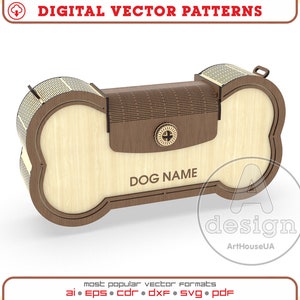 Bolso de madera como el archivo vectorial Dog Name Tag para corte láser SVG listo, Bolso para cosas de perros, Bolso de madera moderno para perros, Bolso de hombro, Ver.91