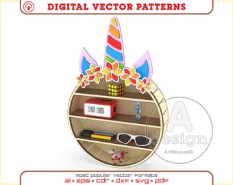 Einhorn Regal SVG Laserschnittdatei, Holz Kinderzimmer Dekor Organizer Aufbewahrungsregal