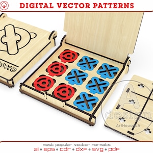 X-0 svg vectorbestanden voor lasersnijden, Houten bordspellen voor kinderen, Noughts & Crosses game Glowforge ready vector bestand, Games for Kids