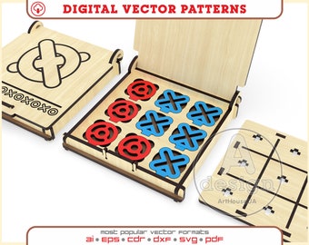 X-0 Board Games For Children, Noughts & Crosses Laser Cut SVG Vector File Digital Download