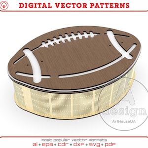 Fichier vectoriel découpé au laser de boîte cadeau ballon de football, ballon de football américain Glowforge SVG, fichier coupé boîte cadeau amateur de football, boîte de bonbons de football