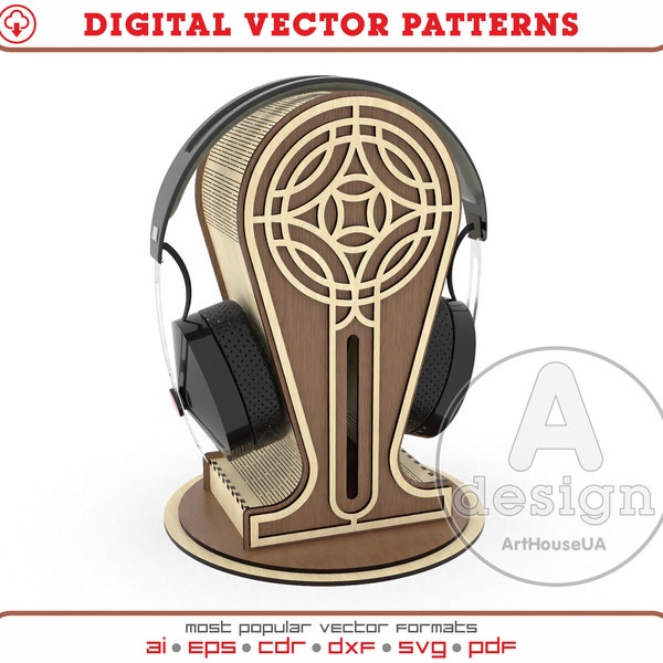 Headset stand headphone stand vector file for laser cut machine, wooden headphone stand, holder for headphone, headset display stand Ver.1