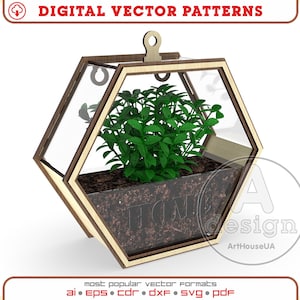 Wall mounted pendant garden stand for flowers vector file, pot for succulents laser cut Dxf, flowers storage basket files SVG for Glowforge