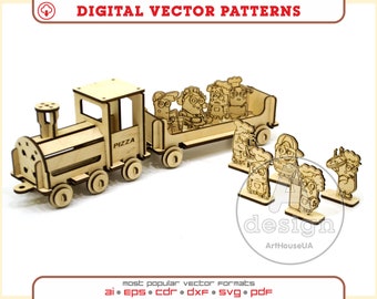 Train, Wooden train, Plywood  train, Laser cut vector plan, Instant download, CNC vector, train vector plan, handmade wood trein, Train - V1