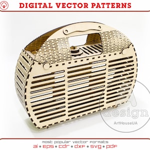 Holzhandtasche, Vintage Holzbörse, Vintage Tasche, Vintage Holzhandtasche, Handtasche Vektor Pläne, Laser geschnitten Vektor, Cnc Muster, WHB-V2