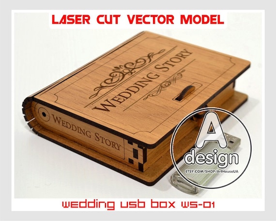 Cnc files Wooden small box Wedding story WS-11 Wedding USB case Wedding USB box Love story Laser cut vector model Instant download