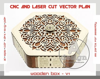 Wooden box , Gift box laser cut, Box vector plan, Plywood box laser pattern, Cnc cut file, Box DXF file, Box SVG files, Candy Box vector, V1