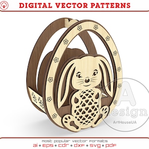 Archivo láser vectorial de cesta de Pascua, cesta de Pascua para huevos, soporte de huevo de cesta de Pascua DXF, bandeja de madera de Pascua, archivo SVG de cesta de Pascua Glowforge