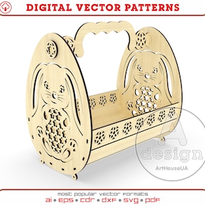 Archivo láser vectorial de cesta de Pascua, cesta de Pascua para huevos, soporte de huevo de cesta de Pascua DXF, bandeja de madera de Pascua, archivo SVG de cesta de Pascua Glowforge