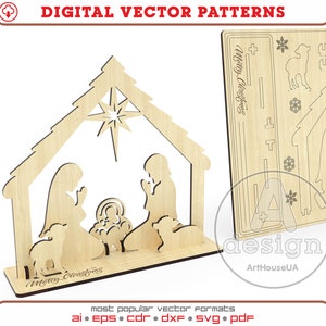 Cartão de Natal 3D Puzzles arquivo vetorial cortado a laser. Vetor de saudações de Natal, cartão de lembrança de Natal Glowforge SVG, decoração de Natal PDF