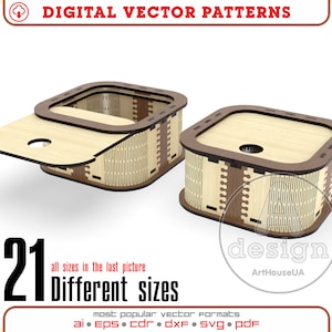 21 Different sizes boxes with slide lid vector file for laser cut , Storage box bundle, Gift Box file, Jewelry box bundle