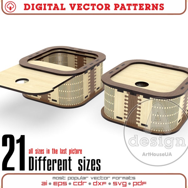 21 Different sizes boxes with slide lid vector file for laser cut , Storage box bundle, Gift Box file, Jewelry box bundle