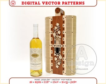 Wine box laser cut vector file, Wine bottle holder, Wine box laser ready SVG file, Plywood wine box, Wooden line box, Bottle stand, Ver.31