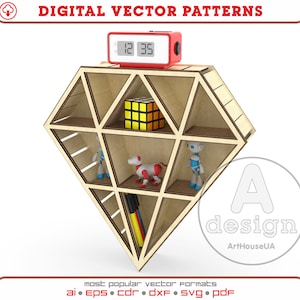 Diamant Regal Vektor, Handyständer, Tablet Ständer, Bücherregal lasergeschnittene Datei, Buchständer Glowforge Dateien, Buchständer Dateien Dxf,Svg,Cnc