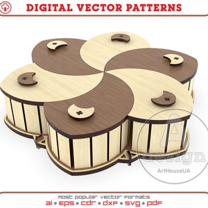 Boîte de noix mélangées vectorielles SVG découpées au laser, boîte unique pour fils et aiguilles, boîte à bijoux DXF, assortiment de boîtes de collations saines vecteur Glowforge.